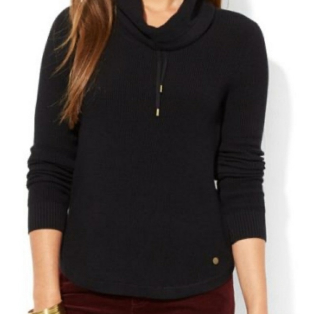 Ralph Lauren Long Sleeve Waffle Knit Sweater with Adjustable Neck Warmer